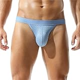 Men Underwear Sexy Mesh Breathable Briefs Low Rise Underpants Mens Sexy Bulge Pouch Underwear Male Ropa Interior Hombre(Light Blue,Large)