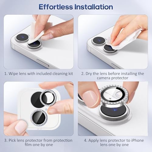 Image of Choiche for iPhone 17 Camera Lens Protector Bling, Individual Diamond Metal Ring with 9H Hardness, Scratch-Proof Camera Screen Protector, Stylish Accessories, Case Friendly (Silver Diamond)
