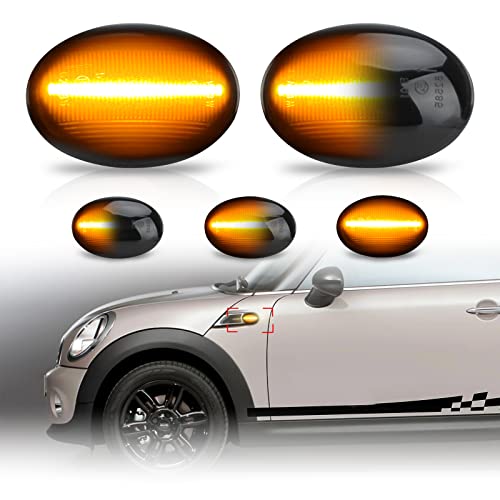 Bestview Side Marker Light Assembly Compatible for MINI Cooper R55 R56 R57 R58 R59 2006-2015, Sequential Blink Amber Turn Signal Lights Smoked Lens 2PCS