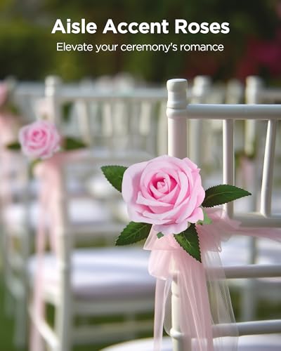 Image of InnoGear 50 Pcs Pink Roses Artificial Flowers, Fake Velvet Silk Rose Bulk Faux Flower for Decoration DIY Wedding Centerpieces Proposal Bridal Bouquets Shower Party Home Floral Decor (50, Pink)