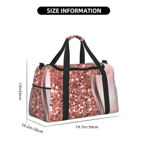 Rose Gold Sparkle Glam Bling Large Travel Duffle Bag – Durable Polyester Weekender with Hand Carry & Shoulder Strap for Sports & Outdoor4