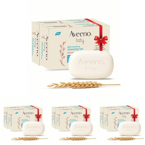 Image of Aveeno Baby Daily Moisture Cleansing Bar 75g (Pack of 8) | With natural Oatmeal, Glycerin and Shea Butter | Co-created with Pediatricians and Dermatologists for newborn sensitive skin | pH balanced, free of soap, parabens sulfates and phthalates