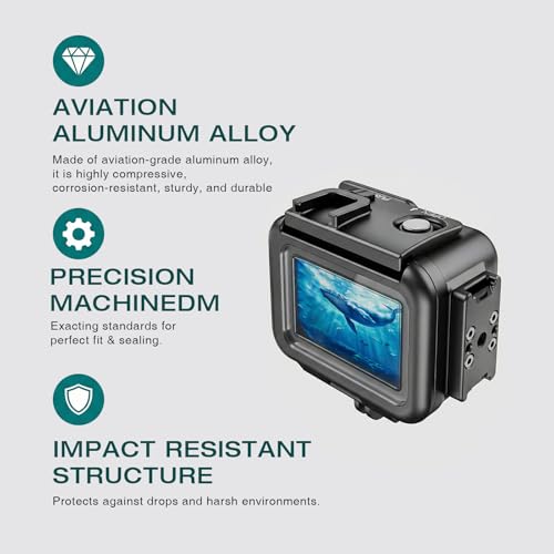 Image of Aluminum Alloy Waterproof Housing Case for DJI Action 4 /5 /6, 60 Meter Diving Protective Shell with Tempered Glass, Magnetic Quick Installation, Black Metal (Without Handle)