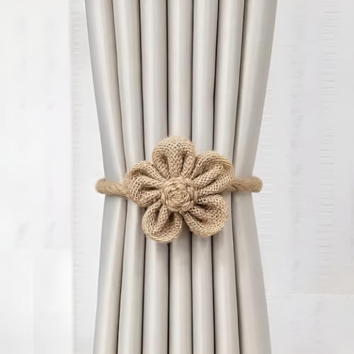 Image of Home Curtain Draperies, Pack for Farmhouse Sunflower Office Curtain and Window Tiebacks, Thin Decoration Elegant Tie Boho Simple Beige for Room, Accessories Ropes Holdbacks Wall (4, Multi)