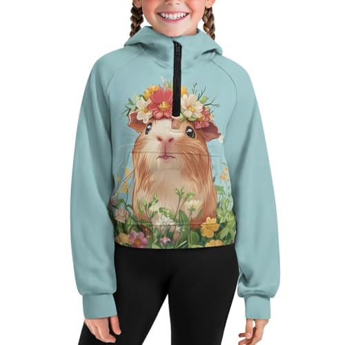Uourmeti Casual Sweatshirts for Girls Half Zip Up Hoodies with Kangaroo Pockets
