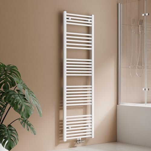 S'AFIELINA Radiateur de Salle de Bain 1600 x 500 mm, 654W, Sèche-Serviettes à Raccordement Central pour Eau Chaude, Surface recommandée : 6 m², Blanc