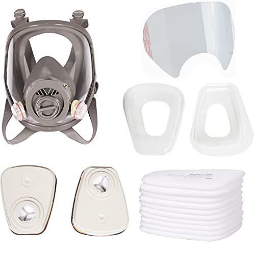 Trudsafe 25 In 1 Full Face Respirator Face Cover For Painting Sparying, Organic Vapor And Dust, Two Kinds Of Connectors, 10 Pcs Lens Cover Included, Gas Cover Respirator With Organic Vapor Filter #TOP1