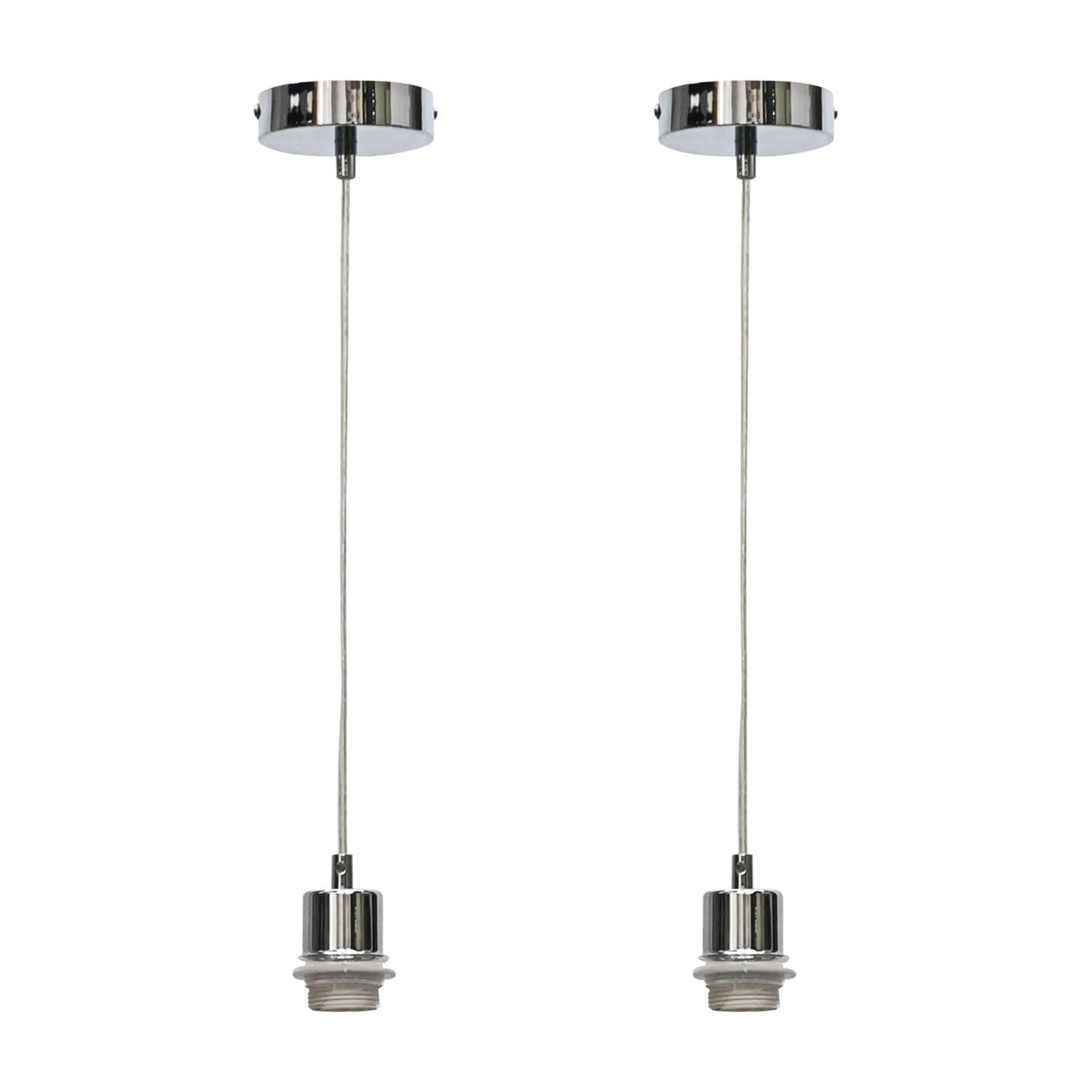 firstchoicelighting Set of 2 Chrome Ceiling Light Pendant Lampholder Cable Suspension Kits, LED Compatible, Max Length 100cm