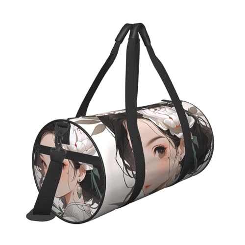 White peony Printed Travel Bag,Round Personal Item Storage bag,Foldie Duffel Bag for Traveling Vacation,Fitness,Sports3