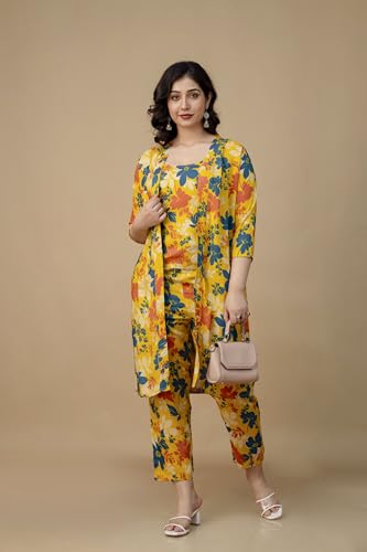 Image of Rayon Floral Printed Cord Set for Women|Western Dress|Three Piece Dress for Women|Round Neck|