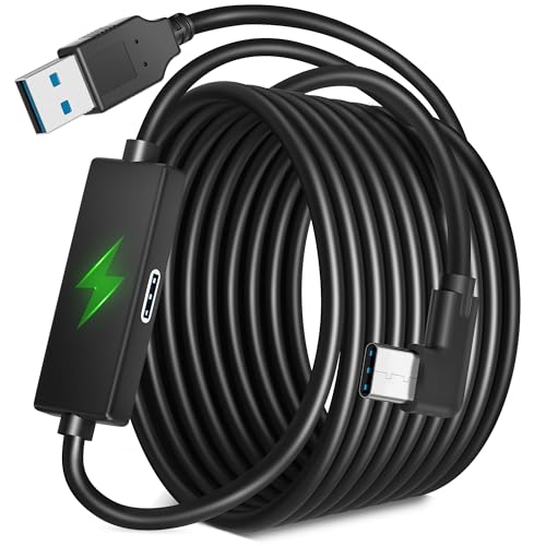 Kuject Design 20FT Link Cable for Quest 3S/3, Quest 2, Quest Pro, with Separate Charging Port for Uninterrupted Power, USB 3.0 Type A to C Cable for VR Headset Accessories and Gaming PC