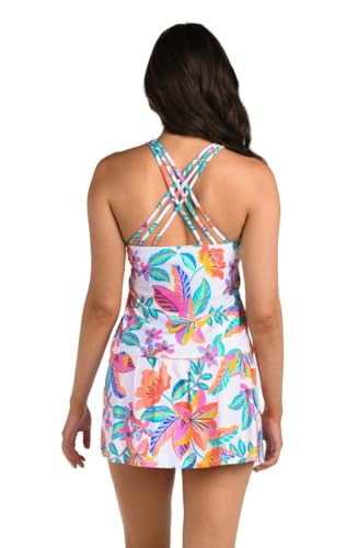 24th & Ocean Women's Blue Tropical Leaves Crisscross Scoop Neck Sleeveless Tankini Top4