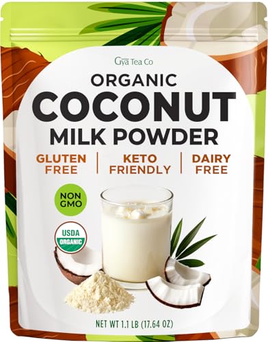 Gya Tea Co USDA Organic Coconut Milk Powder 1.1lb (17.64 Oz) - Blends Smoothly, Delicious Keto-Friendly Dairy Free Vegan Creamer for Coffee, Tea, Smoothies, Baking & Curry. Non-GMO, Gluten Free