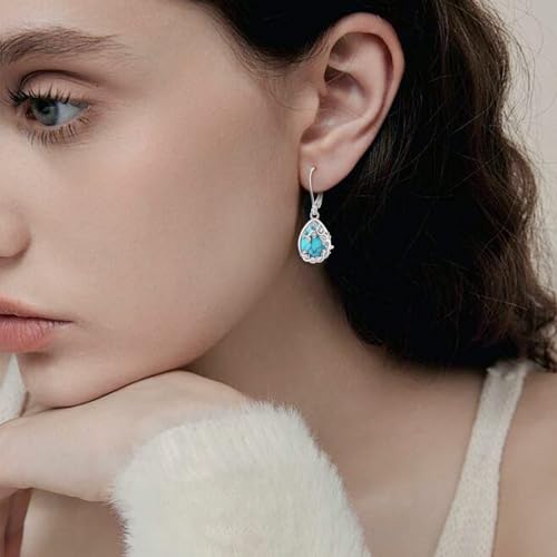 Vito S925 Sterling Silver Dangle Earrings for Women, Turquoise Moonstone Teardrop Tree of Life Filigree Leverback Earrings Dangle Earrings for Daughter Mom3