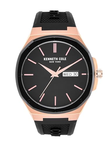 Kenneth Cole Quartz Analog with Day & Date Black Dial Black Silicone Strap Watch for Men - NEKCWGN2104801MN