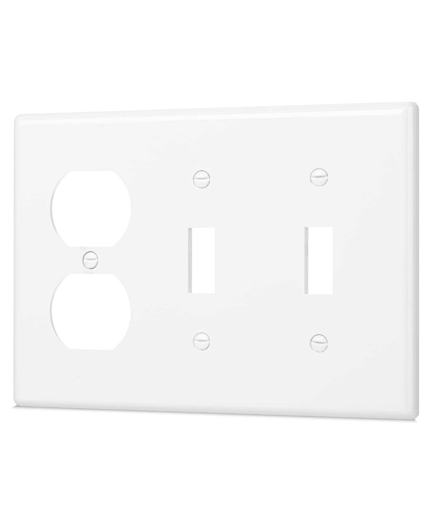 bates- combination wall plate, 2 pack, double toggle/single decorator, white light switch cover plate, switch covers, color:white,polycarbonatethermoplastic