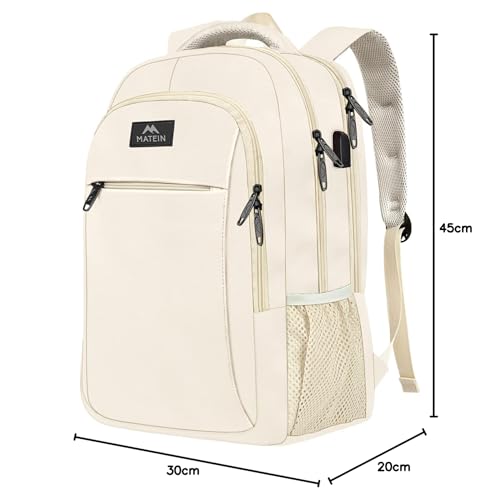 Image of MATEIN Beige Laptop Backpack 15.6 Inch, Lightweight Sturdy Bag for College Supplies with USB Charging Port, Water Resistant Anti Theft Travel Computer Daypack Fashion Work Nurse Bag Gift for Women