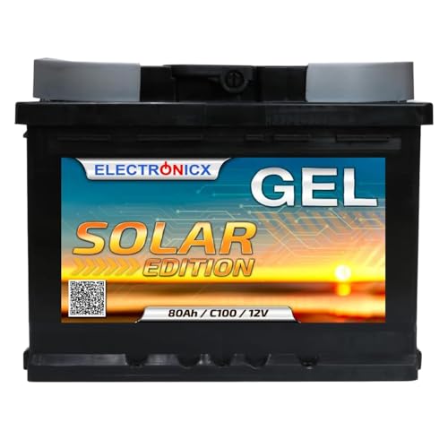 Electronicx Gel Solarbatterie 12V 80Ah – Deep Cycle wartungsfreie Versorgungsbatterie für Wohnmobil, Wohnwagen, Boot, Gartenhaus, Solaranlage, Camping, Off-Grid Stromspeicher