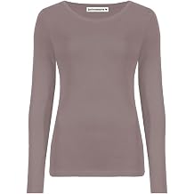 janisramone Womens Ladies Round Neck Long Sleeve T-Shirt Stretchy Plain Fitted Basic Jersey Casual Tee Top