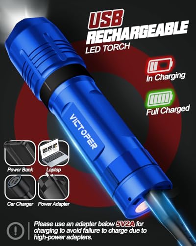 Image of Victoper Red Rechargeabe Flashlight 2 Pack, High Lumens 5 Modes LED Bright Tactical Flashlights, Waterproof Zoomable Flash Light for Outdoor, Gifts for Camping Essentials Gear