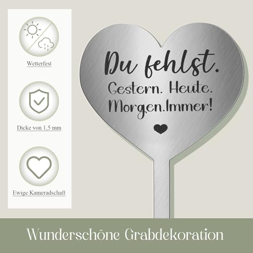 Grabschmuck Herz Aus Edelstahl - Wetterfeste Erinnerung Mit Regenbogen-Spruch