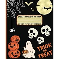 Spooky Halloween Themed Composition Notebook for Kids, Teens and Students for School | Cute Paperback Book with Matte Finish | 110 Blank Lined Pages | Wide Ruled | 7.5" x 9.25"