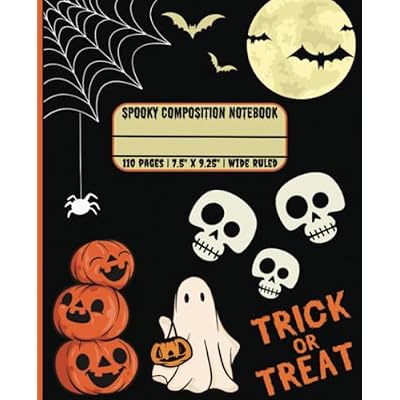 Spooky Halloween Themed Composition Notebook for Kids, Teens and Students for School | Cute Paperback Book with Matte Finish | 110 Blank Lined Pages | Wide Ruled | 7.5" x 9.25"