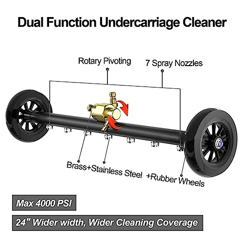 Środek do czyszczenia podwozia 2 w 1 myjka ciśnieniowa - wielofunkcyjna dysza do mycia pod samochodem - 4000 PSI - 61 cm środek do czyszczenia podłóg z regulowaną 7-otworową myjką