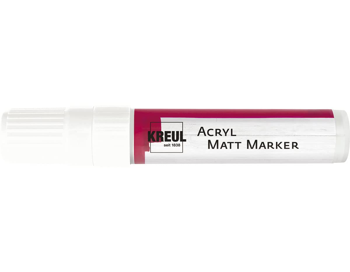 KREUL 46211 - Rotulador acrílico Mate XXL, con Punta en cuña de Aprox. 15 mm, Blanco, Mate, Pintura acrílica Permanente al Agua, para Elementos puristas