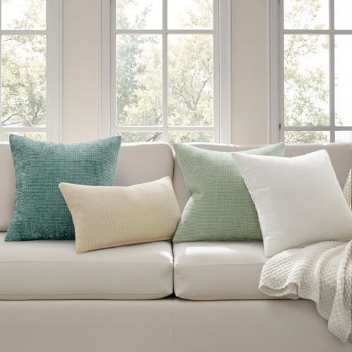 Image of MIULEE Pack of 2 Couch Throw Pillow Covers 20x20 Inch Light Green Modern Boho Accent Decorative Pillow Covers Soft Chenille Farmhouse Cushion Covers for Home Decor Bed Sofa Living Room