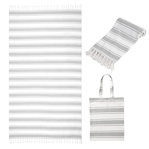 Folkulture Beach Towels With Travel Bag 40 X 72, Beach Blanket For Holidays Or Extra Large Beach Towel, 100% Cotton Sand Free Turkish Beach Towel For Adults, Lightweight And Oversized, Gray #TOP4