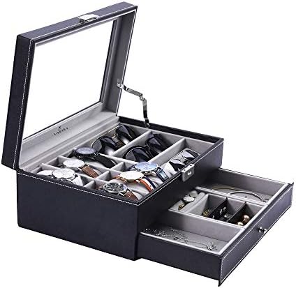 FINEFEY Watch Box,Sunglasses Organizer with Jewelry Box for Men Women