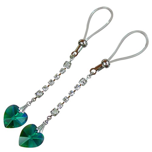 【Jewelry Hanazono】ニップルクリップ ダイヤレーン エメラルド ハート シルバー スワロフスキー クリスタライズ 乳首アクセサリー ニップルジュエリー ボディジュエリー bodyjewelry ノンピアス ノンホール バストトップ (シルバ