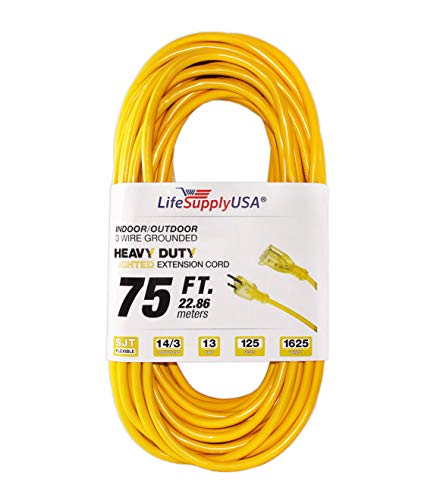 LifeSupplyUSA 14/3 75ft SJTW 13 Amp 125 Volt 1625 Watt Lighted End Indoor/Outdoor