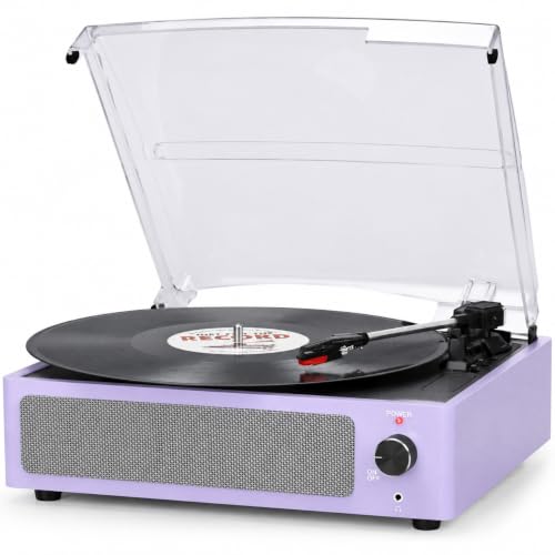 Image of Record Player for Vinyl Turntable with Speakers, Lavender Purple