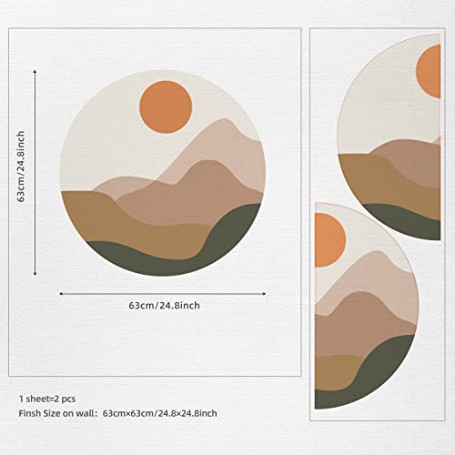 Liveinurban Peel And Stick Fabric Round Boho Mountain Wall Mural, Self Adhesive Hill Art Landscape Wall Decal For Bedroom Livingroom Decor, Nordic Style #TOP3