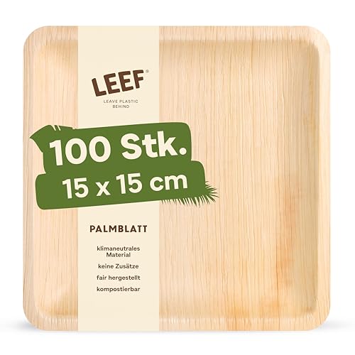 Leef 100x Palmblatt Teller eckig - Einweggeschirr kompostierbar und...