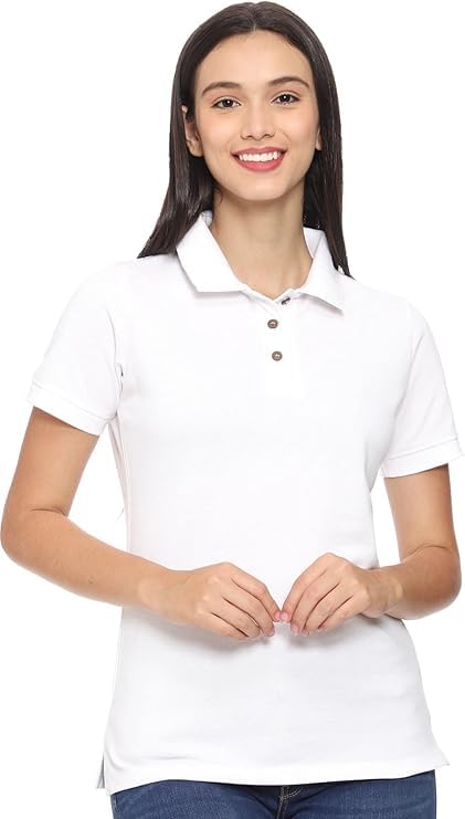 Women's Cotton Pique Polo Neck Half Sleeve T-Shirt, White-picture-14