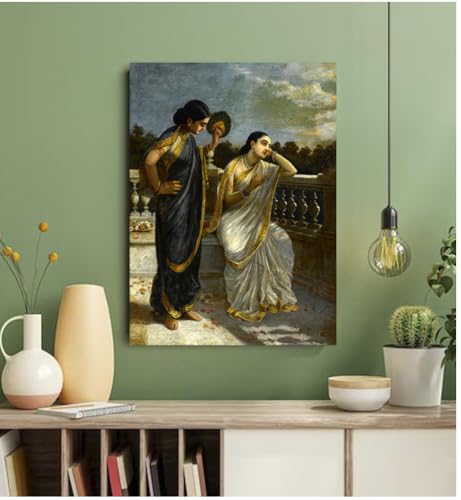 Image of Sikhash Raja Ravi Varma Canvas Painting Classic Art, Indian Art, Famous Artist, Wall Painting for Living Room, Bedroom, Office, Unframed, Multicolor Fabric Size - 12x9 inches (30x23 cms, Damayanti)
