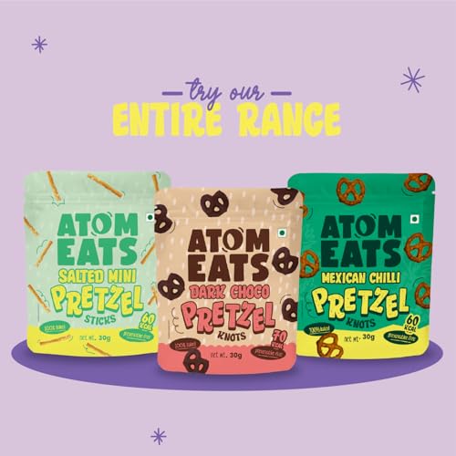 Image of Atom Eats | Salted Pretzel Large Knots 30g | 100% Baked | Savoury Snack for Coffee, Wine, Desserts & Gifiting | Crunchy and Salty | Imported Quality | Classic American Snack
