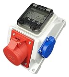 Kombi Wandsteckdose CEE 16A 5P mit 1x Schuko 230V mit Leitungsschutzschalter C16A 3P und 1x C16 1P. Stromverteiler, Wandverteiler 16A 5P 400V und Schuko 230V für Indoor Outdoor-Bereich IP44