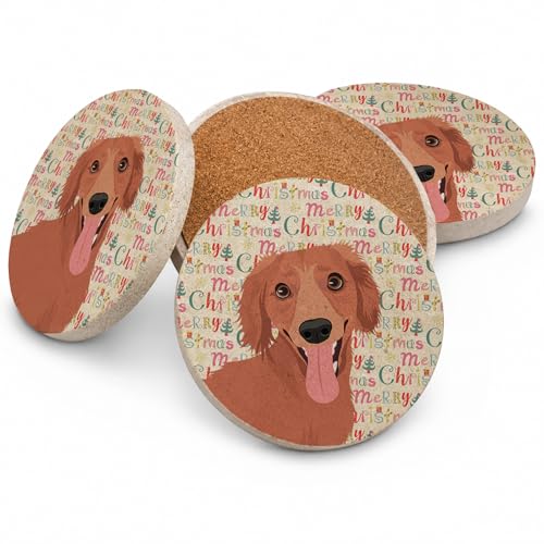 Caroline's Treasures Chihuahua Red #1 Christmas Large Sandstone Coasters Pack of 4 Absorbent Round Coasters Decor Gifts for Men or Women, 4 in, Multicolor