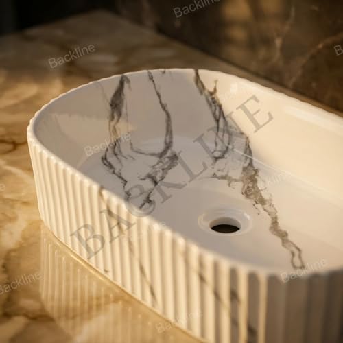Image of B Backline Ceramic Table Top Wash Basin /Counter Top Basin Sink /Wash Basin Art Basins For Bathroom 20 X 15 X 4.5 Inches (White)