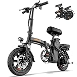 URLIFE 14" Electric Bike, Portable E-bike with 48V 7.5AH Removable Battery 250W Brushless Motor, 60 KM Max Range, Folding Ebike LCD Display, Electric Commuter Bicycle for Adults and Teens