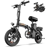 URLIFE Vélo Électrique Pliant, 14" Électrique avec Batterie au Lithium Amovible 48V7.5Ah, Vélo Électrique Pliable avec Pédalage Assistance, Moteur 250W, Mini Ebike Autonomie 40-60km pour Adulte