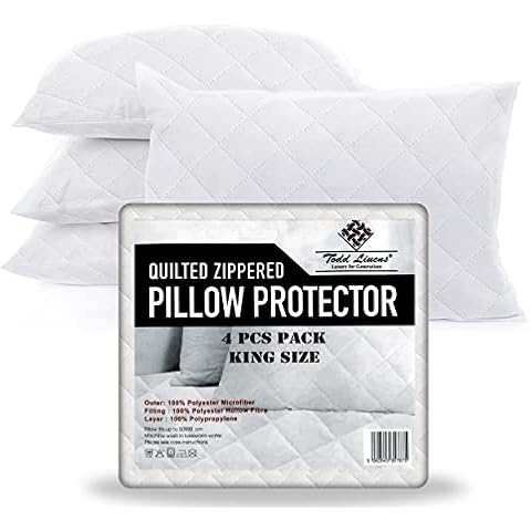 Todd Linens King Size Pillow Protectors 4 Pack, Quilted Pillow Protectors, Breathable 85 gsm Microfiber, Premium Pillow Protectors White 50x90 cm Cover