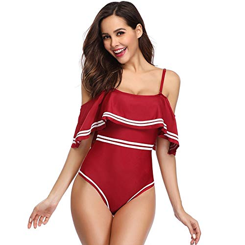 Monokini asymétrique à volants noir et blanc pour femme