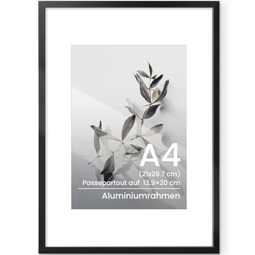 Bilderrahmen A4 Schwarz Aluminium Metall Bilderrahmen din A4 Fotorahmen Mit gehärtetem Glas Kinderzeichnungen A4 Rahmen Für 21x29 7 cm-Fotos ohne Passepartout oder 13 9x20 cm-Fotos mit Passepartout