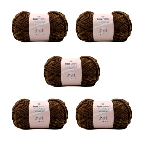 Image of Cuddly Velvet Chenille Yarn, Super Soft Fluffy Bulky for Knitting Crocheting Blanket Amigurumi, Durable for Shedding, 100 Gram (3.53 Ounces) 109 Yards (100 Meters) (Coffee) (5 Skeins)