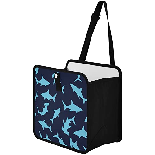 Image of Funny Shark Car Trash Can Animals Dark Blue Foldable Hanging Car Trash Bag Bin Auto Garbage Can Leak-Proof Car Organizer(Large)